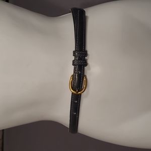 La Jolla Blue Leather Skinny Belt With Brass Buckle